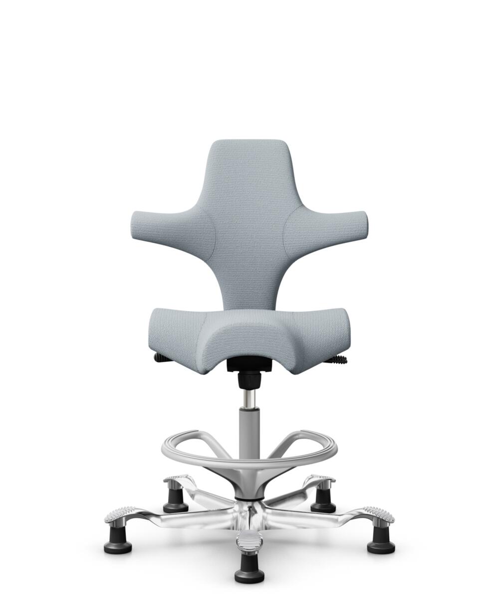 HÅG Capisco 8106 - Sirdal (GU) - Wol - SRD120 Light grey - Framekleur - Zilver - Gasveer - 265 mm (Zithoogte 53-79cm) - Vloercontact - Glijdoppen - Voetenring - Ja, in framekleur - Voetster - Ja, voetster in gepolijst aluminium - 1