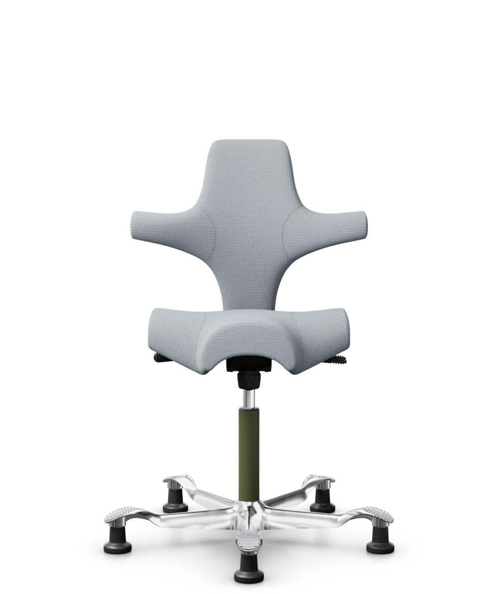 HÅG Capisco 8106 - Sirdal (GU) - Wol - SRD120 Light grey - Framekleur - Moss Grey - Gasveer - 150 mm (Zithoogte 40-55cm) - Vloercontact - Glijdoppen - Voetenring - Nee, geen voetenring - Voetster - Ja, voetster in gepolijst aluminium - 1