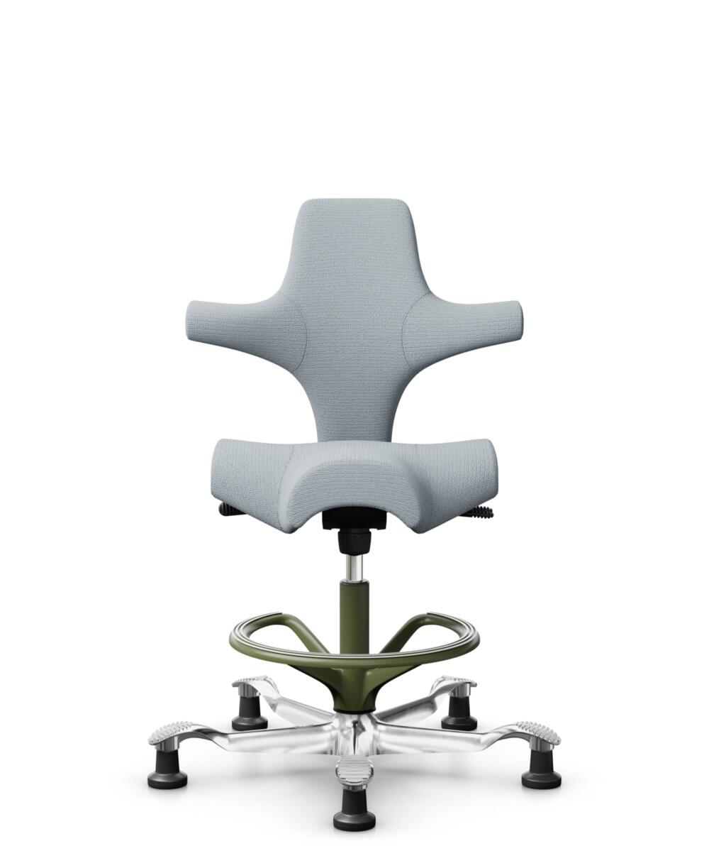 HÅG Capisco 8106 - Sirdal (GU) - Wol - SRD120 Light grey - Framekleur - Moss Grey - Gasveer - 200 mm (Zithoogte 46-64cm) - Vloercontact - Glijdoppen - Voetenring - Ja, in framekleur - Voetster - Ja, voetster in gepolijst aluminium - 1