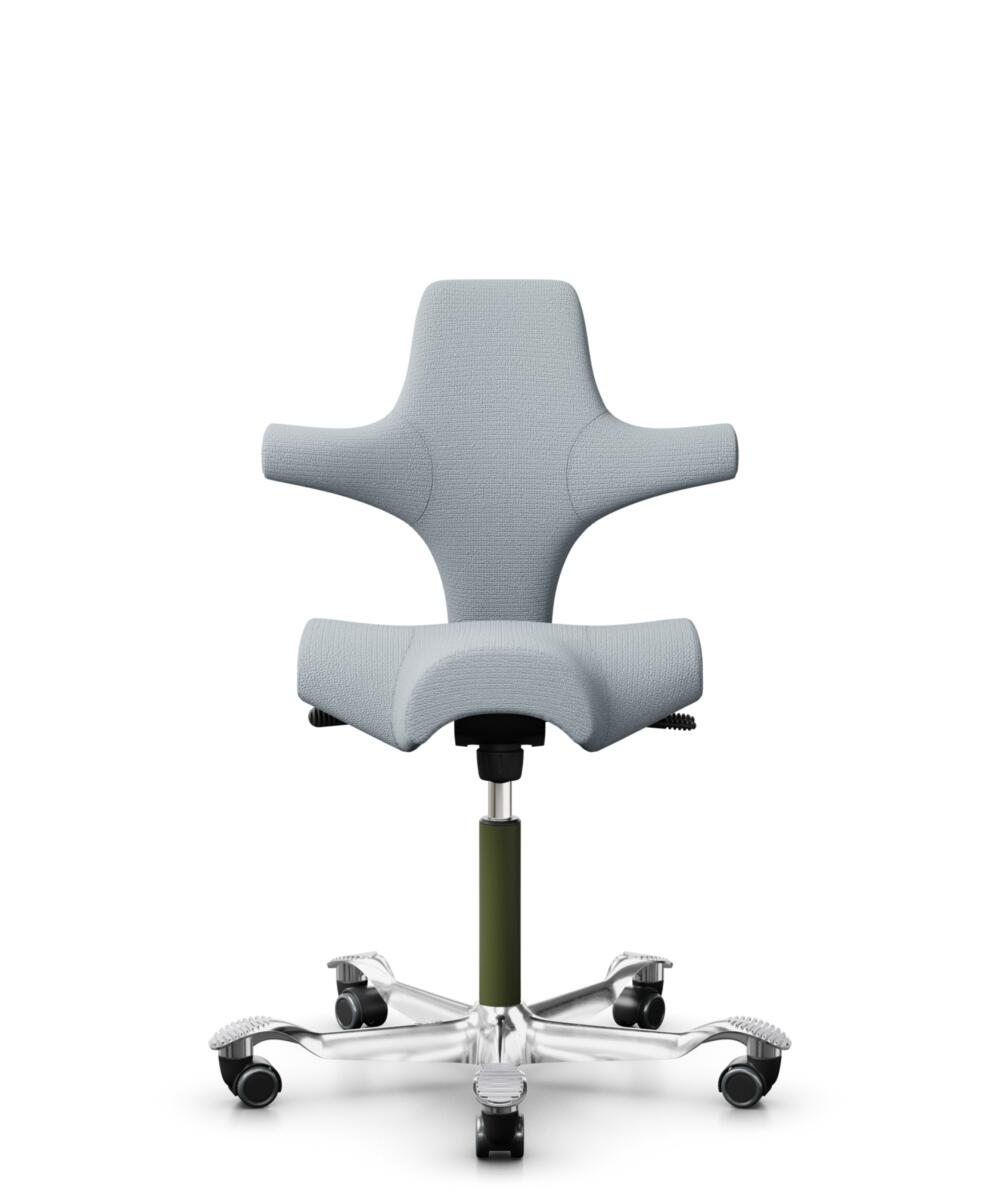 HÅG Capisco 8106 - Sirdal (GU) - Wol - SRD120 Light grey - Framekleur - Moss Grey - Gasveer - 265 mm (Zithoogte 53-79cm) - Vloercontact - Zachte wielen t.b.v. harde vloeren - Voetenring - Nee, geen voetenring - Voetster - Ja, voetster in gepolijst alum... - 1