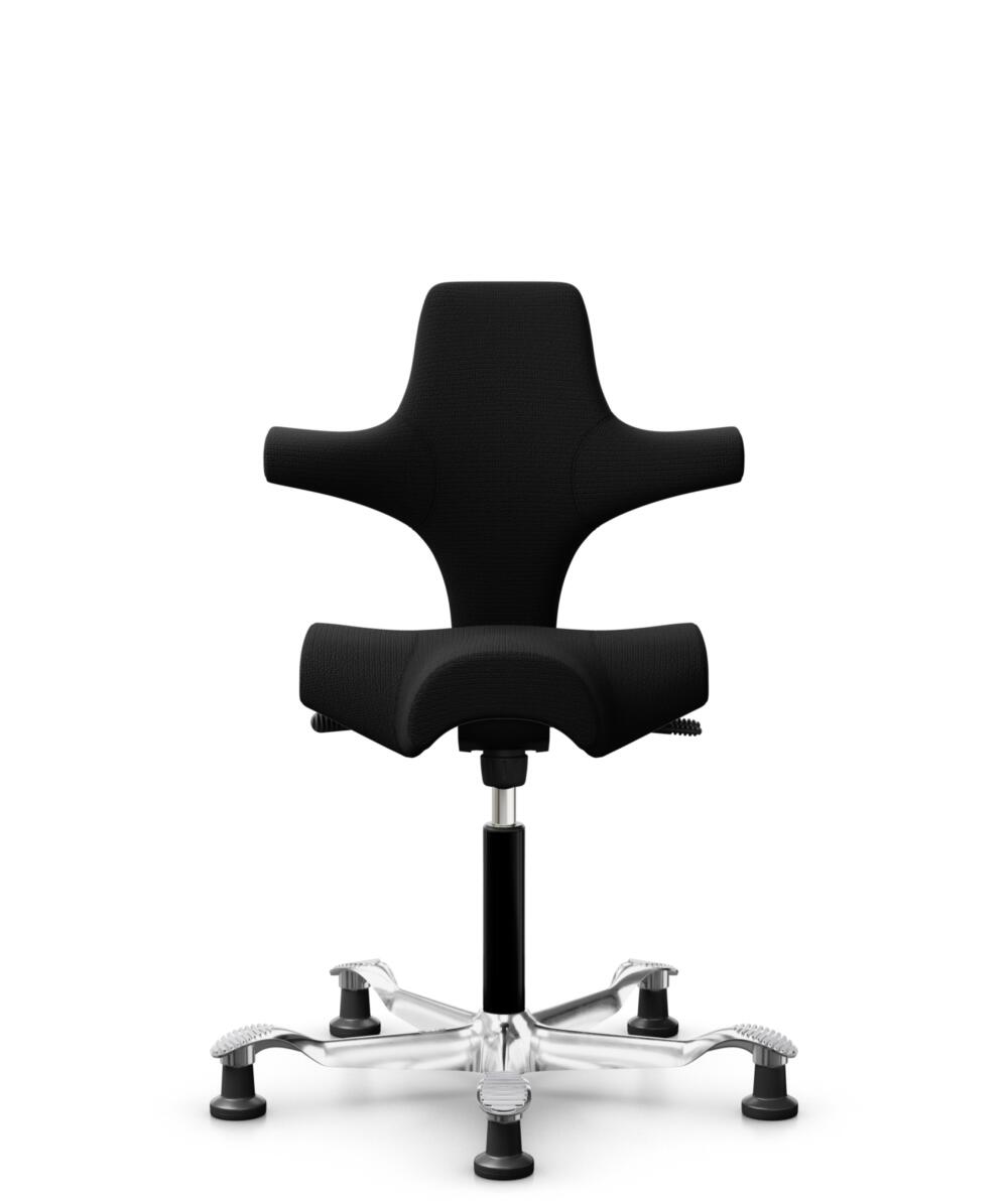 HÅG Capisco 8106 - Sirdal (GU) - Wol - SRD190 Black - Framekleur - Zwart - Gasveer - 150 mm (Zithoogte 40-55cm) - Vloercontact - Glijdoppen - Voetenring - Nee, geen voetenring - Voetster - Ja, voetster in gepolijst aluminium - 1