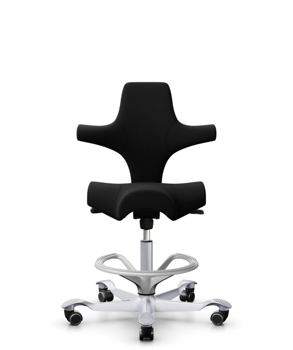 HÅG Capisco 8106 - Sirdal (GU) - Wol - SRD190 Black - Framekleur - Zilver - Gasveer - 200 mm (Zithoogte 46-64cm) - Vloercontact - Zachte wielen t.b.v. harde vloeren - Voetenring - Ja, in framekleur - Voetster - Nee, voetster in framekleur - 1