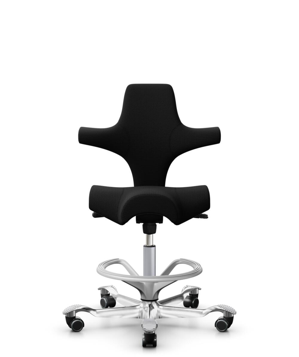 HÅG Capisco 8106 - Sirdal (GU) - Wol - SRD190 Black - Framekleur - Zilver - Gasveer - 200 mm (Zithoogte 46-64cm) - Vloercontact - Zachte wielen t.b.v. harde vloeren - Voetenring - Ja, in framekleur - Voetster - Ja, voetster in gepolijst aluminium - 1