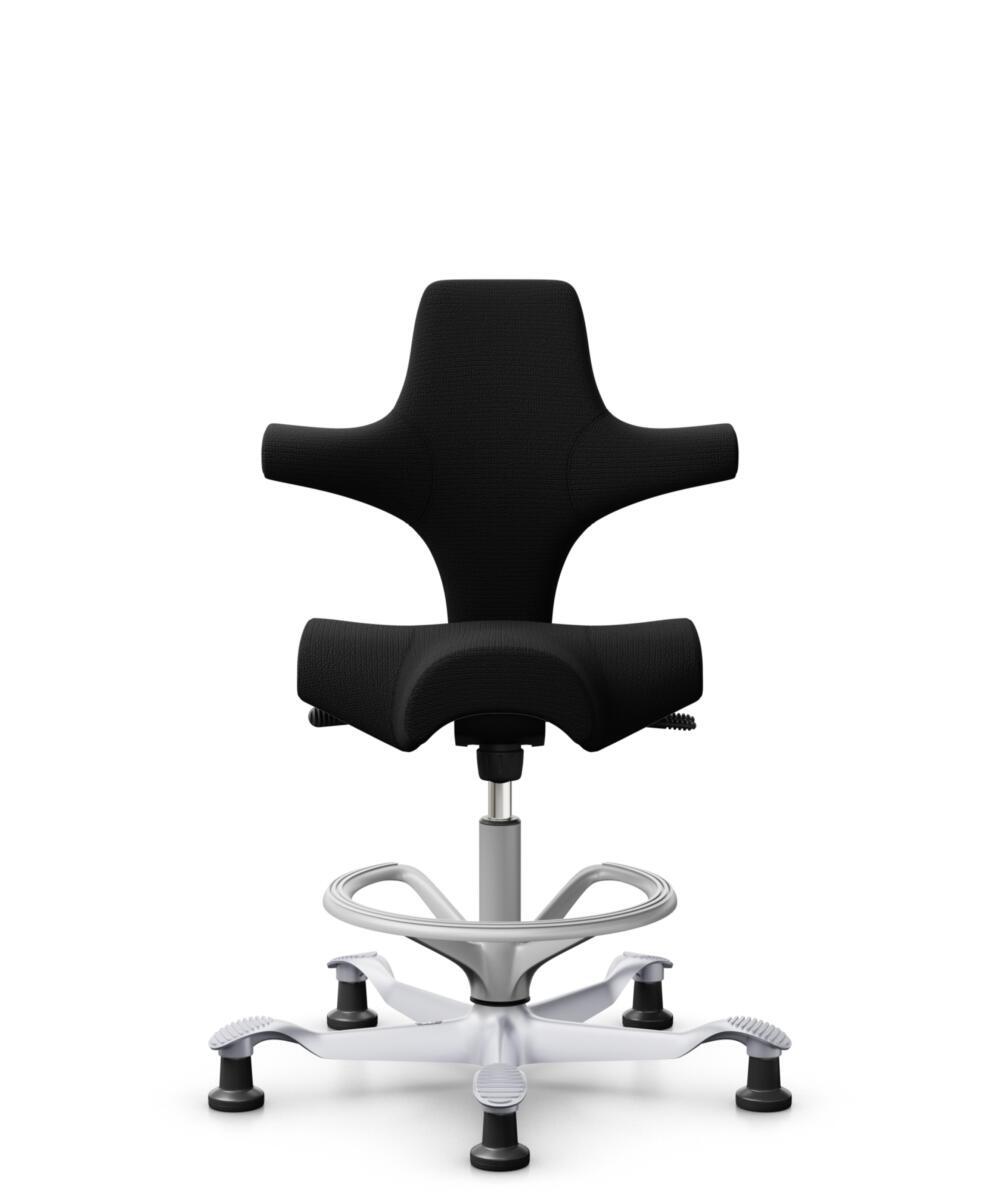 HÅG Capisco 8106 - Sirdal (GU) - Wol - SRD190 Black - Framekleur - Zilver - Gasveer - 200 mm (Zithoogte 46-64cm) - Vloercontact - Glijdoppen - Voetenring - Ja, in framekleur - Voetster - Nee, voetster in framekleur - 1