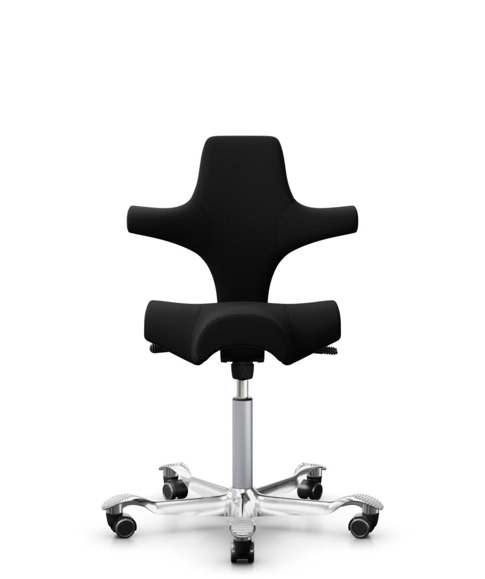 HÅG Capisco 8106 - Sirdal (GU) - Wol - SRD190 Black - Framekleur - Zilver - Gasveer - 265 mm (Zithoogte 53-79cm) - Vloercontact - Zachte wielen t.b.v. harde vloeren - Voetenring - Nee, geen voetenring - Voetster - Ja, voetster in gepolijst aluminium - 1
