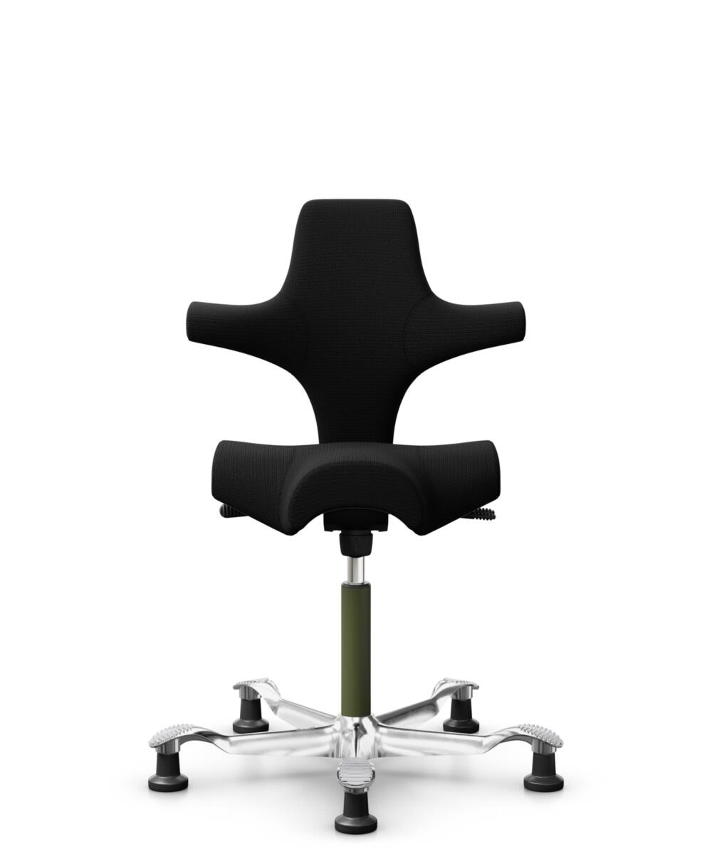 HÅG Capisco 8106 - Sirdal (GU) - Wol - SRD190 Black - Framekleur - Moss Grey - Gasveer - 150 mm (Zithoogte 40-55cm) - Vloercontact - Glijdoppen - Voetenring - Nee, geen voetenring - Voetster - Ja, voetster in gepolijst aluminium - 1