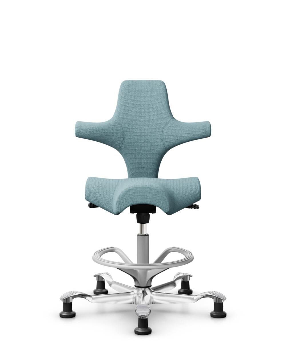 HÅG Capisco 8106 - Sirdal (GU) - Wol - SRD730 Blue - Framekleur - Zilver - Gasveer - 265 mm (Zithoogte 53-79cm) - Vloercontact - Glijdoppen - Voetenring - Ja, in framekleur - Voetster - Ja, voetster in gepolijst aluminium - 1