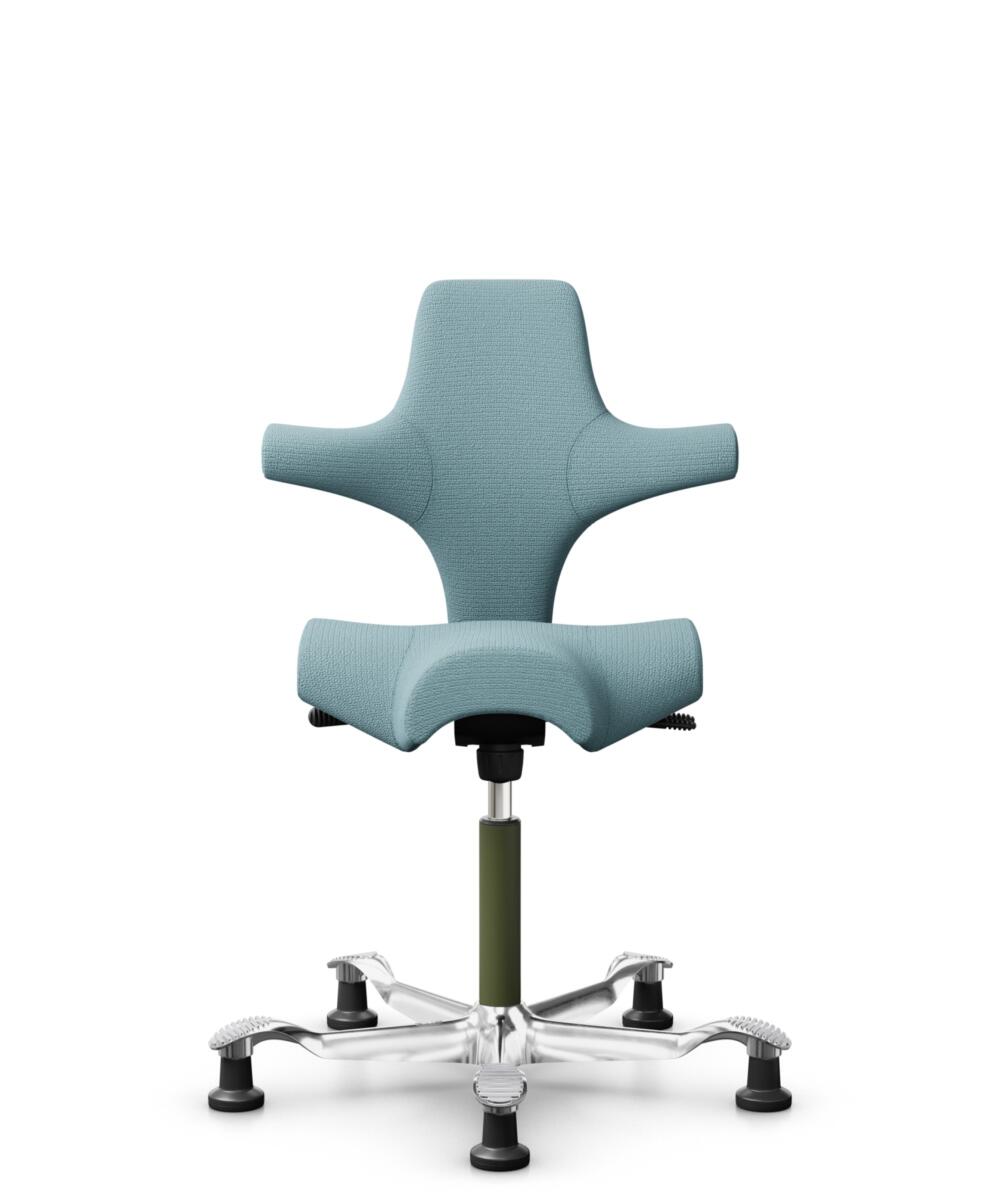 HÅG Capisco 8106 - Sirdal (GU) - Wol - SRD730 Blue - Framekleur - Moss Grey - Gasveer - 150 mm (Zithoogte 40-55cm) - Vloercontact - Glijdoppen - Voetenring - Nee, geen voetenring - Voetster - Ja, voetster in gepolijst aluminium - 1