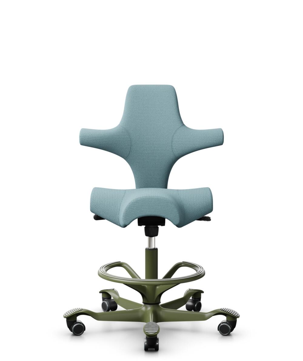 HÅG Capisco 8106 - Sirdal (GU) - Wol - SRD730 Blue - Framekleur - Moss Grey - Gasveer - 265 mm (Zithoogte 53-79cm) - Vloercontact - Harde wielen t.b.v. zachte vloeren - Voetenring - Ja, in framekleur - Voetster - Nee, voetster in framekleur - 1