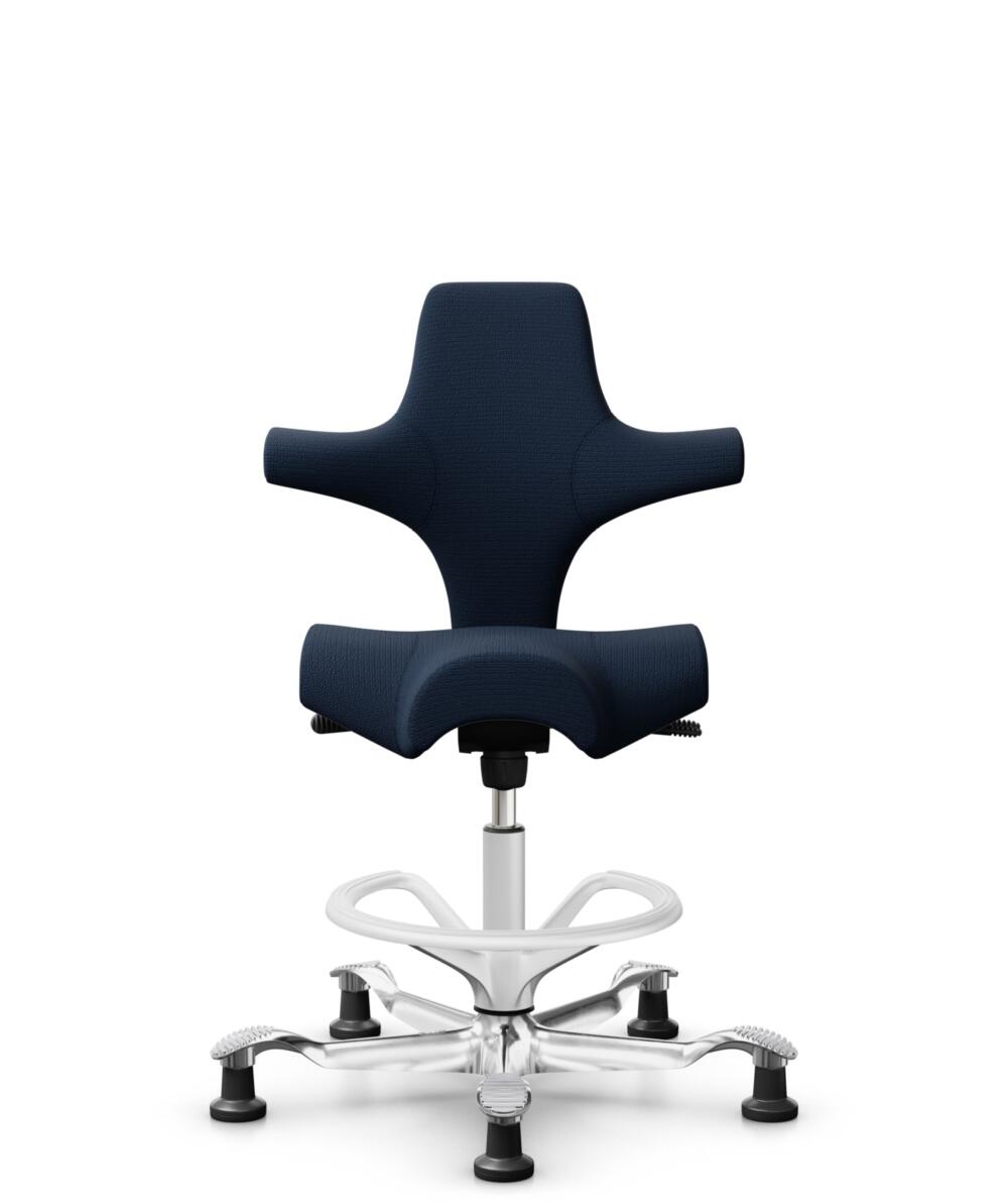 HÅG Capisco 8106 - Sirdal (GU) - Wol - SRD780 Dark blue - Framekleur - Wit - Gasveer - 265 mm (Zithoogte 53-79cm) - Vloercontact - Glijdoppen - Voetenring - Ja, in framekleur - Voetster - Ja, voetster in gepolijst aluminium - 1