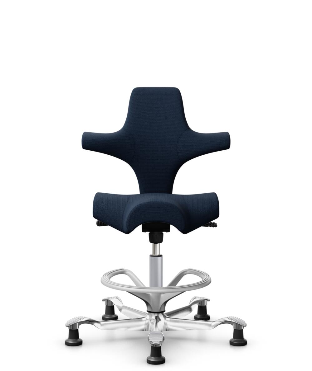 HÅG Capisco 8106 - Sirdal (GU) - Wol - SRD780 Dark blue - Framekleur - Zilver - Gasveer - 265 mm (Zithoogte 53-79cm) - Vloercontact - Glijdoppen - Voetenring - Ja, in framekleur - Voetster - Ja, voetster in gepolijst aluminium - 1