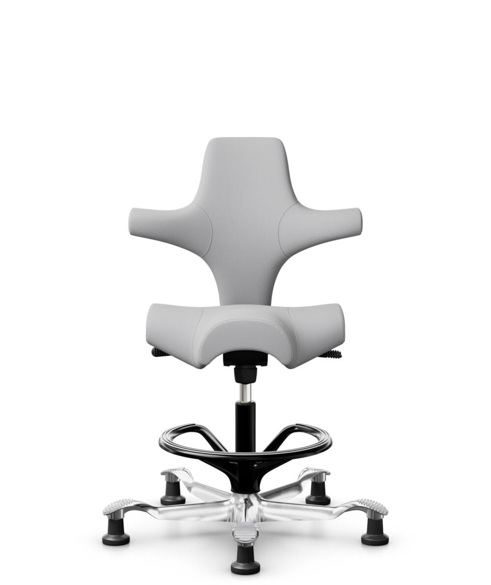 HÅG Capisco 8106 - Steelcut Trio 3 (Kvadrat) - Wol / Polyamide - STT133 - Light grey - Framekleur - Zwart - Gasveer - 265 mm (Zithoogte 53-79cm) - Vloercontact - Glijdoppen - Voetenring - Ja, in framekleur - Voetster - Ja, voetster in gepolijst aluminium - 1