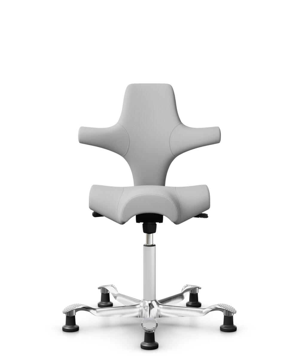 HÅG Capisco 8106 - Steelcut Trio 3 (Kvadrat) - Wol / Polyamide - STT133 - Light grey - Framekleur - Wit - Gasveer - 200 mm (Zithoogte 46-64cm) - Vloercontact - Glijdoppen - Voetenring - Nee, geen voetenring - Voetster - Ja, voetster in gepolijst aluminium - 1