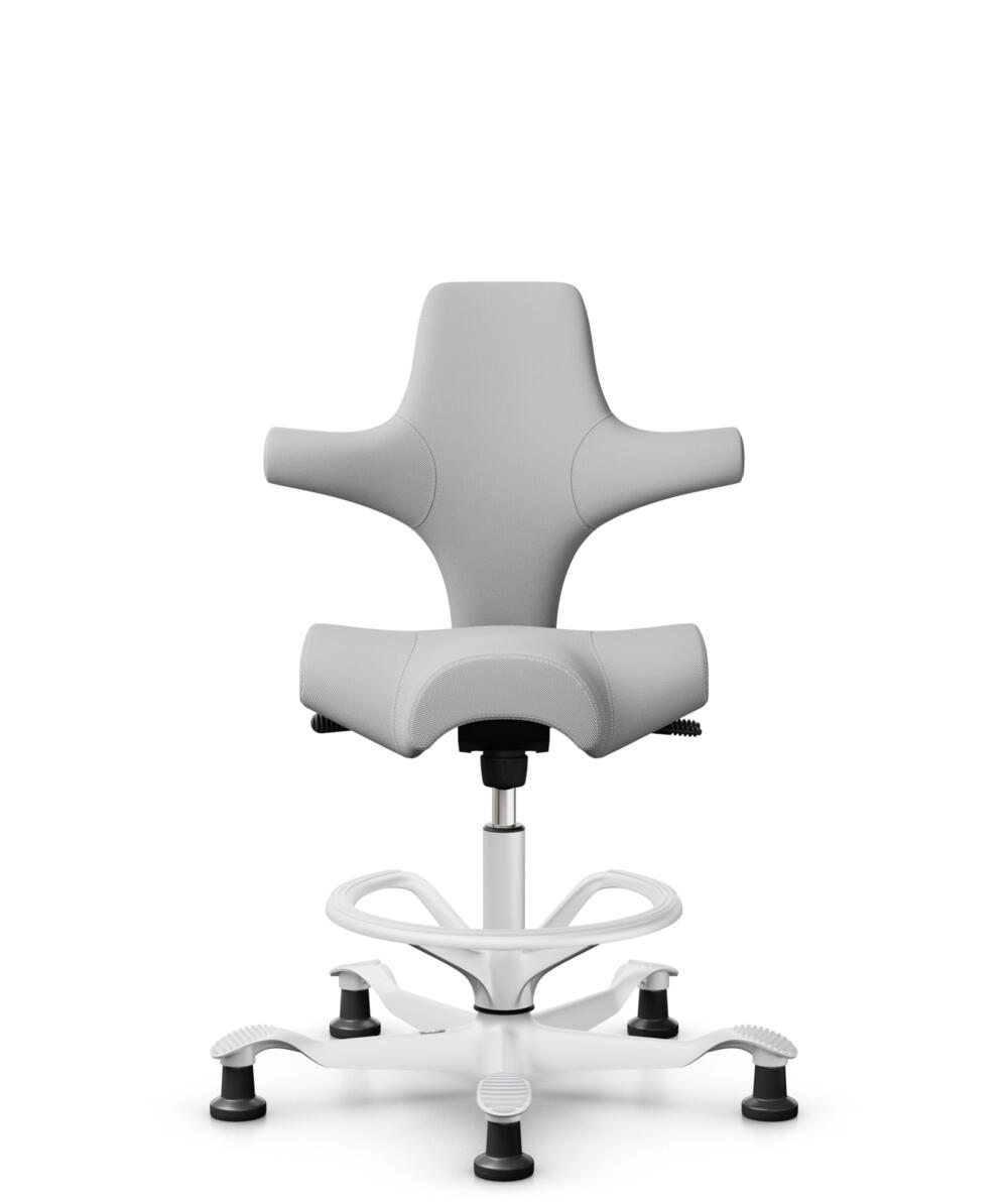 HÅG Capisco 8106 - Steelcut Trio 3 (Kvadrat) - Wol / Polyamide - STT133 - Light grey - Framekleur - Wit - Gasveer - 265 mm (Zithoogte 53-79cm) - Vloercontact - Glijdoppen - Voetenring - Ja, in framekleur - Voetster - Nee, voetster in framekleur - 1