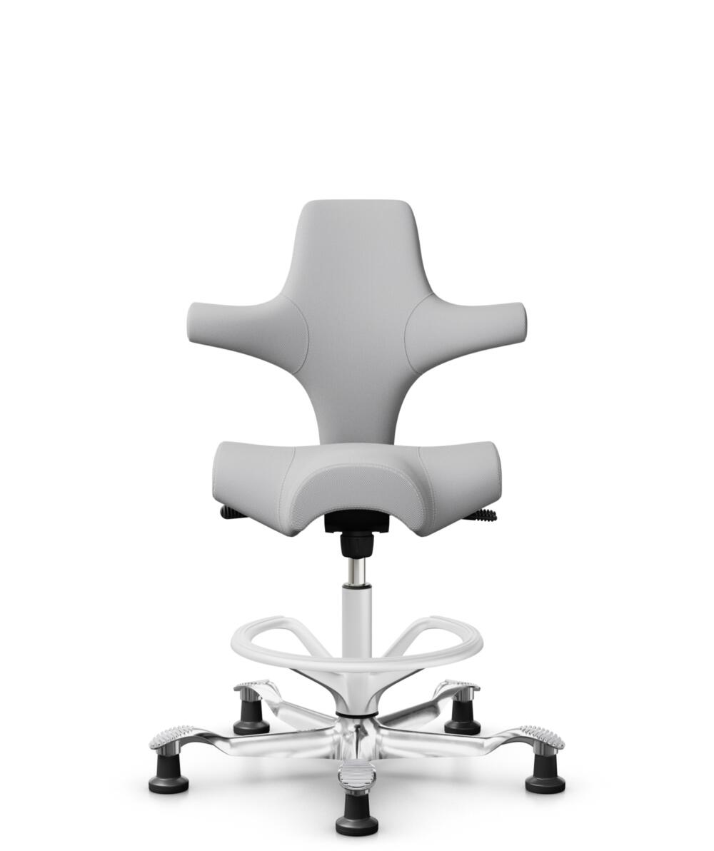 HÅG Capisco 8106 - Steelcut Trio 3 (Kvadrat) - Wol / Polyamide - STT133 - Light grey - Framekleur - Wit - Gasveer - 265 mm (Zithoogte 53-79cm) - Vloercontact - Glijdoppen - Voetenring - Ja, in framekleur - Voetster - Ja, voetster in gepolijst aluminium - 1