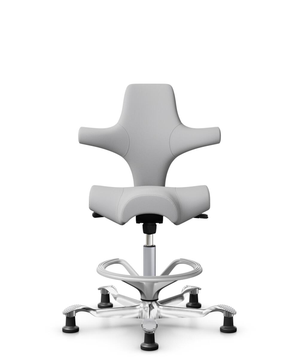 HÅG Capisco 8106 - Steelcut Trio 3 (Kvadrat) - Wol / Polyamide - STT133 - Light grey - Framekleur - Zilver - Gasveer - 265 mm (Zithoogte 53-79cm) - Vloercontact - Glijdoppen - Voetenring - Ja, in framekleur - Voetster - Ja, voetster in gepolijst aluminium - 1