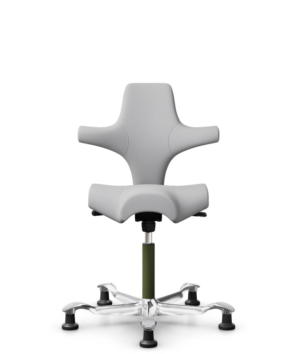 HÅG Capisco 8106 - Steelcut Trio 3 (Kvadrat) - Wol / Polyamide - STT133 - Light grey - Framekleur - Moss Grey - Gasveer - 200 mm (Zithoogte 46-64cm) - Vloercontact - Glijdoppen - Voetenring - Nee, geen voetenring - Voetster - Ja, voetster in gepolijst ... - 1