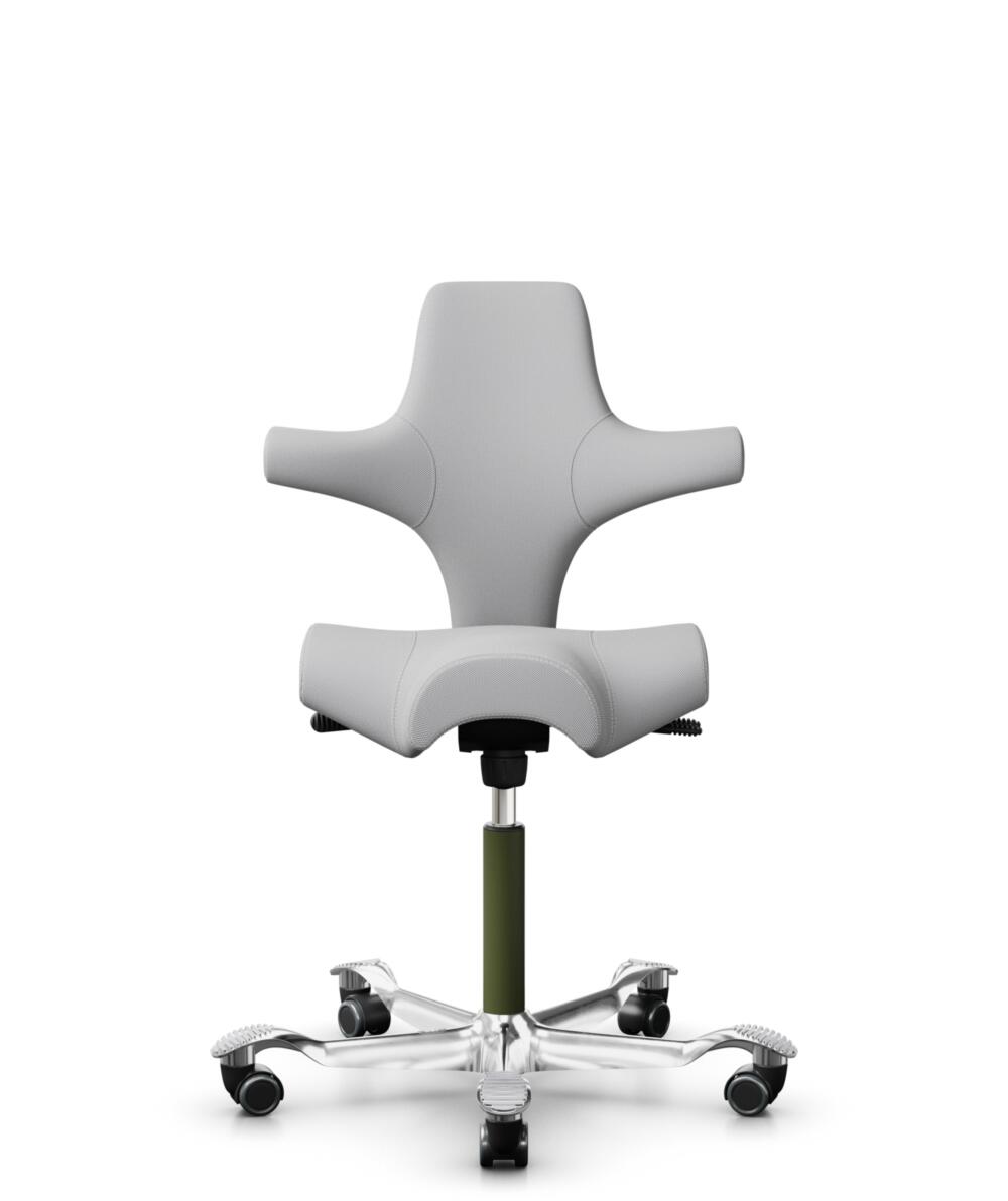 HÅG Capisco 8106 - Steelcut Trio 3 (Kvadrat) - Wol / Polyamide - STT133 - Light grey - Framekleur - Moss Grey - Gasveer - 265 mm (Zithoogte 53-79cm) - Vloercontact - Harde wielen t.b.v. zachte vloeren - Voetenring - Nee, geen voetenring - Voetster - Ja... - 1