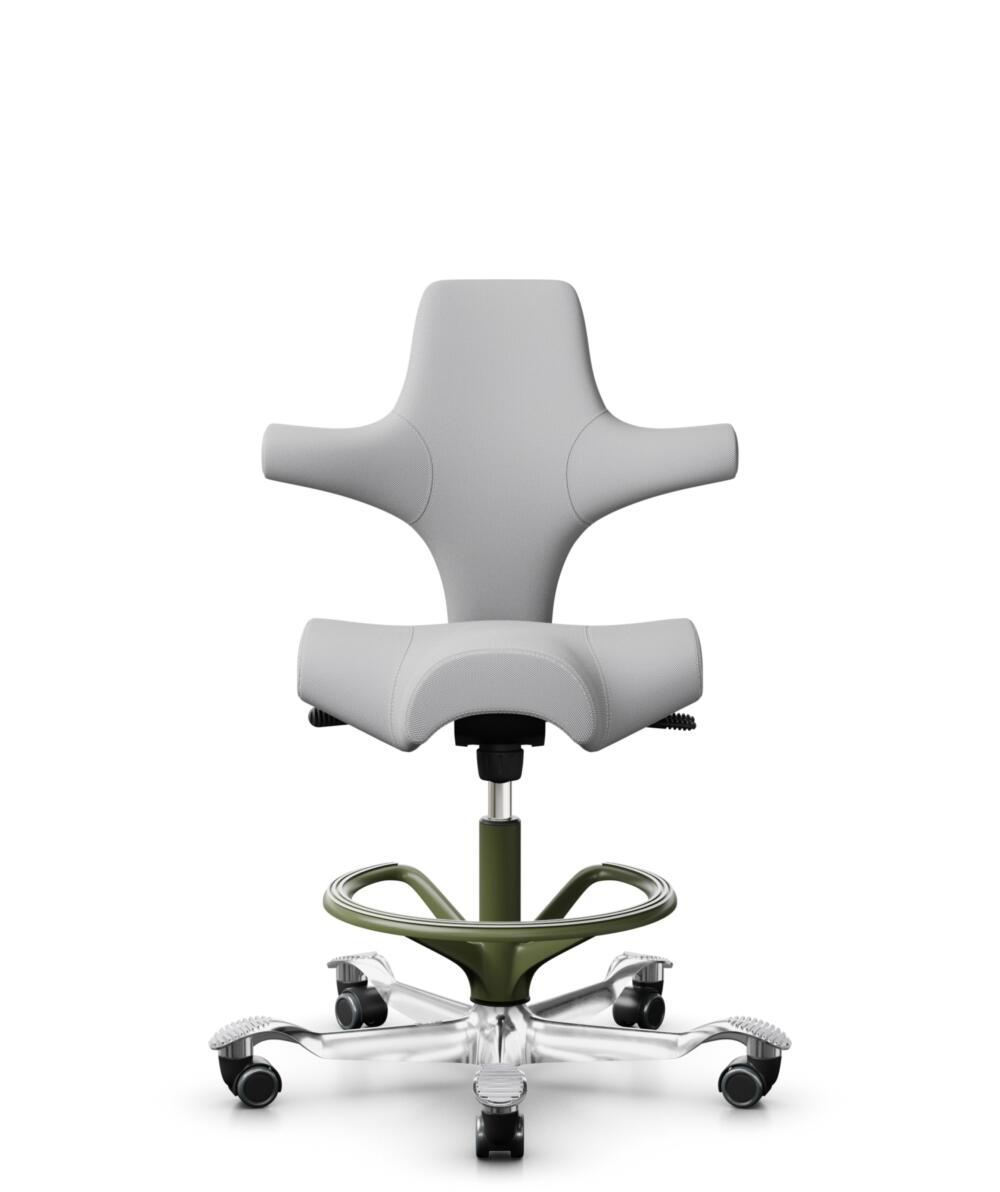 HÅG Capisco 8106 - Steelcut Trio 3 (Kvadrat) - Wol / Polyamide - STT133 - Light grey - Framekleur - Moss Grey - Gasveer - 265 mm (Zithoogte 53-79cm) - Vloercontact - Harde wielen t.b.v. zachte vloeren - Voetenring - Ja, in framekleur - Voetster - Ja, v... - 1