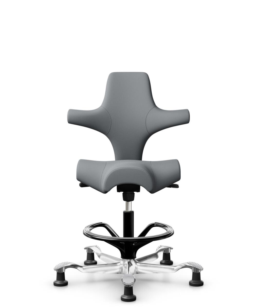 HÅG Capisco 8106 - Steelcut Trio 3 (Kvadrat) - Wol / Polyamide - STT153 - Grey - Framekleur - Zwart - Gasveer - 200 mm (Zithoogte 46-64cm) - Vloercontact - Glijdoppen - Voetenring - Ja, in framekleur - Voetster - Ja, voetster in gepolijst aluminium - 1