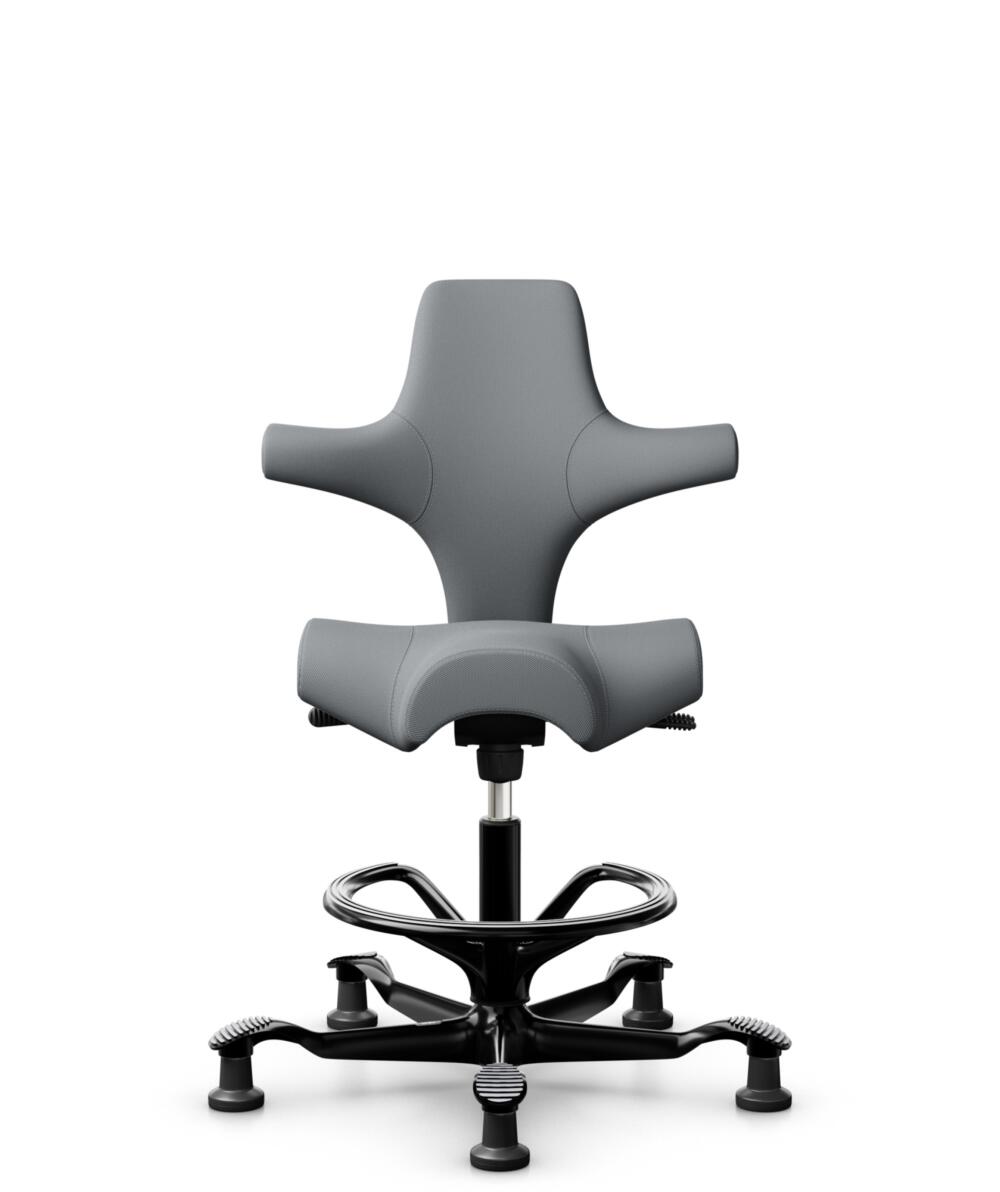 HÅG Capisco 8106 - Steelcut Trio 3 (Kvadrat) - Wol / Polyamide - STT153 - Grey - Framekleur - Zwart - Gasveer - 265 mm (Zithoogte 53-79cm) - Vloercontact - Glijdoppen - Voetenring - Ja, in framekleur - Voetster - Nee, voetster in framekleur - 1