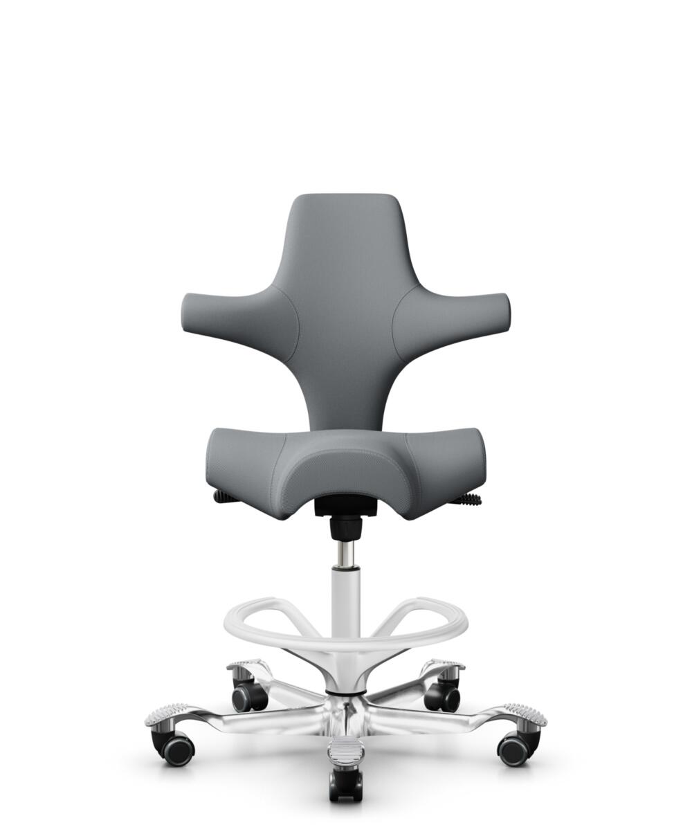 HÅG Capisco 8106 - Steelcut Trio 3 (Kvadrat) - Wol / Polyamide - STT153 - Grey - Framekleur - Wit - Gasveer - 265 mm (Zithoogte 53-79cm) - Vloercontact - Zachte wielen t.b.v. harde vloeren - Voetenring - Ja, in framekleur - Voetster - Ja, voetster in g... - 1