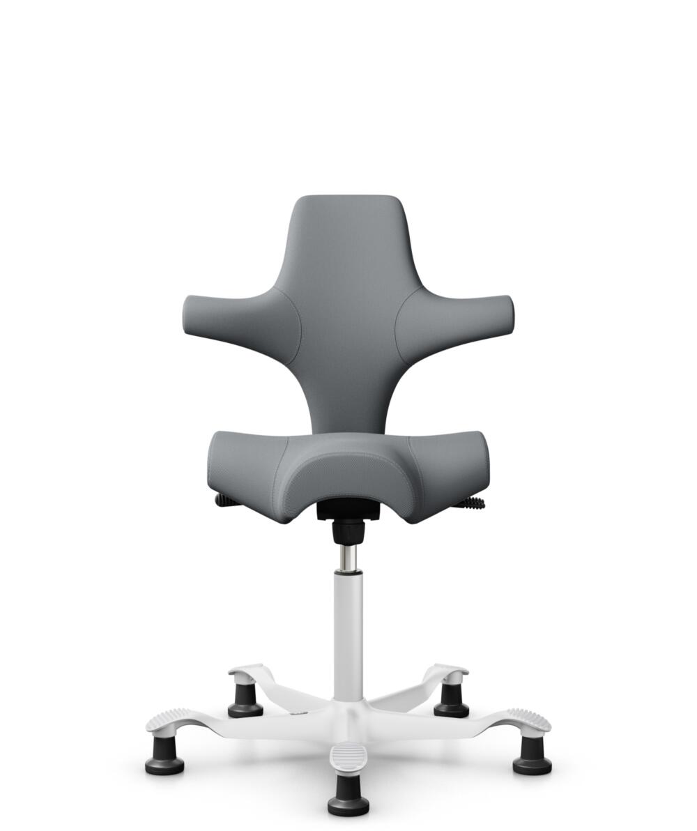 HÅG Capisco 8106 - Steelcut Trio 3 (Kvadrat) - Wol / Polyamide - STT153 - Grey - Framekleur - Wit - Gasveer - 265 mm (Zithoogte 53-79cm) - Vloercontact - Glijdoppen - Voetenring - Nee, geen voetenring - Voetster - Nee, voetster in framekleur - 1