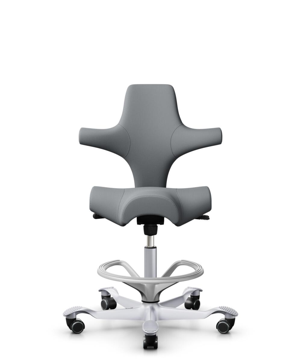 HÅG Capisco 8106 - Steelcut Trio 3 (Kvadrat) - Wol / Polyamide - STT153 - Grey - Framekleur - Zilver - Gasveer - 200 mm (Zithoogte 46-64cm) - Vloercontact - Harde wielen t.b.v. zachte vloeren - Voetenring - Ja, in framekleur - Voetster - Nee, voetster ... - 2