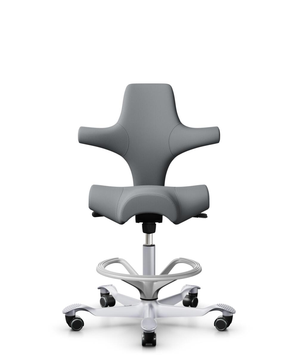 HÅG Capisco 8106 - Steelcut Trio 3 (Kvadrat) - Wol / Polyamide - STT153 - Grey - Framekleur - Zilver - Gasveer - 265 mm (Zithoogte 53-79cm) - Vloercontact - Harde wielen t.b.v. zachte vloeren - Voetenring - Ja, in framekleur - Voetster - Nee, voetster ... - 2