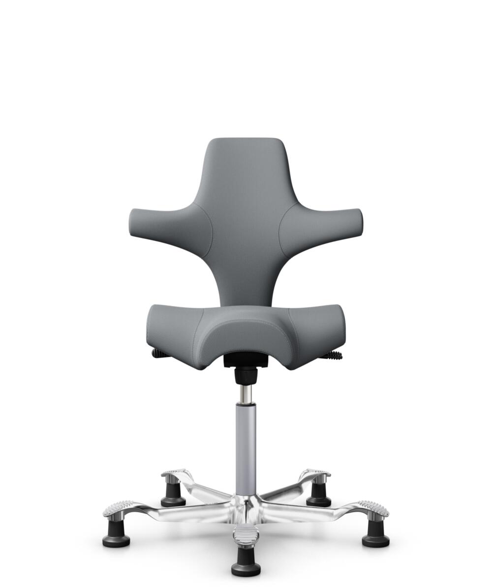 HÅG Capisco 8106 - Steelcut Trio 3 (Kvadrat) - Wol / Polyamide - STT153 - Grey - Framekleur - Zilver - Gasveer - 265 mm (Zithoogte 53-79cm) - Vloercontact - Glijdoppen - Voetenring - Nee, geen voetenring - Voetster - Ja, voetster in gepolijst aluminium - 1