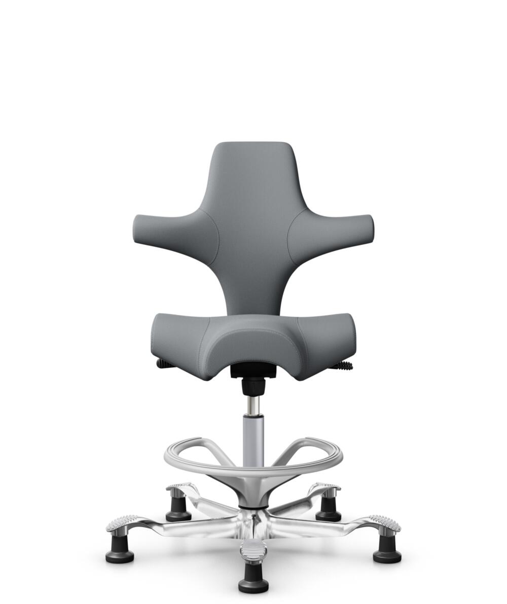 HÅG Capisco 8106 - Steelcut Trio 3 (Kvadrat) - Wol / Polyamide - STT153 - Grey - Framekleur - Zilver - Gasveer - 265 mm (Zithoogte 53-79cm) - Vloercontact - Glijdoppen - Voetenring - Ja, in framekleur - Voetster - Ja, voetster in gepolijst aluminium - 2