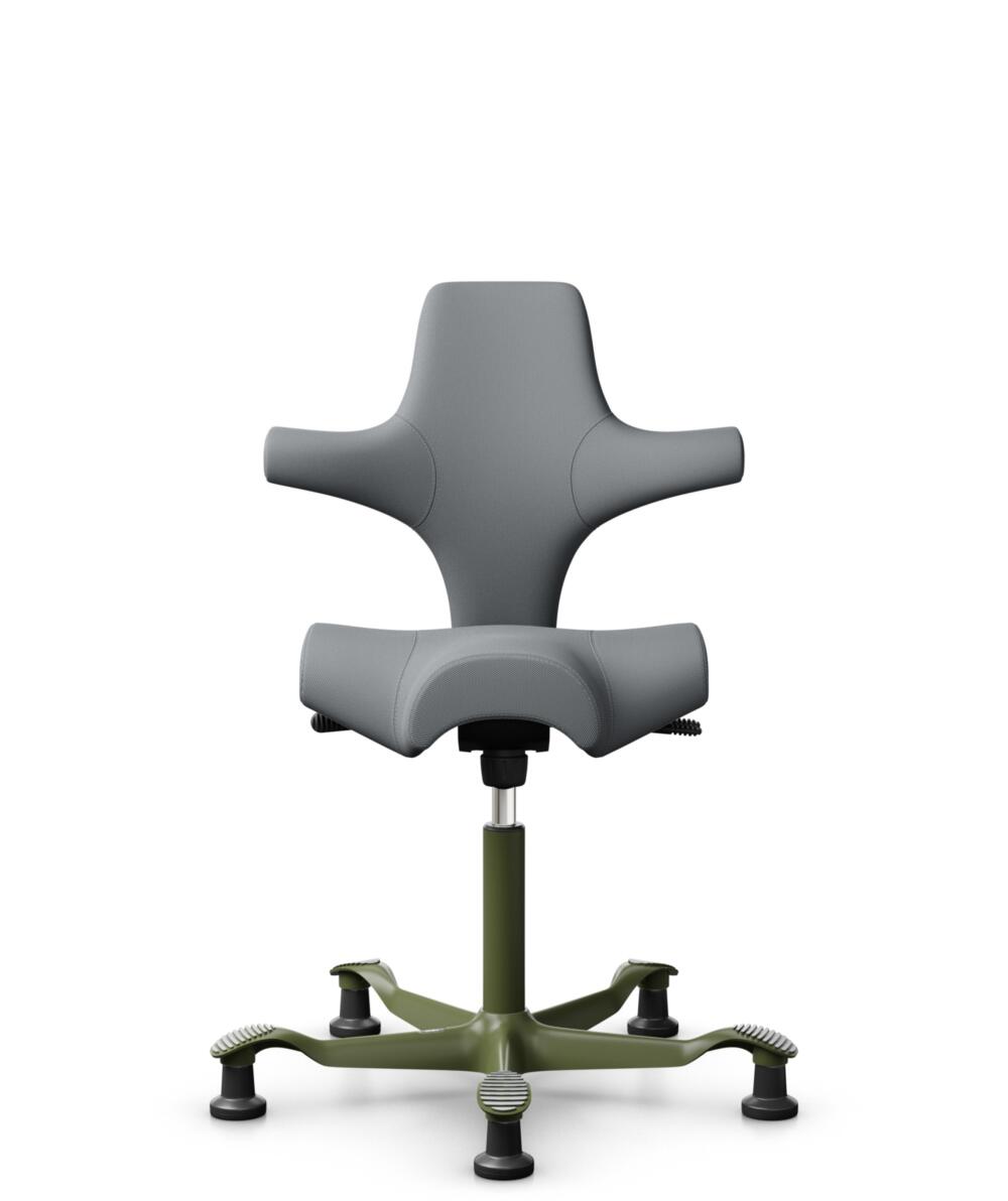 HÅG Capisco 8106 - Steelcut Trio 3 (Kvadrat) - Wol / Polyamide - STT153 - Grey - Framekleur - Moss Grey - Gasveer - 200 mm (Zithoogte 46-64cm) - Vloercontact - Glijdoppen - Voetenring - Nee, geen voetenring - Voetster - Nee, voetster in framekleur - 1