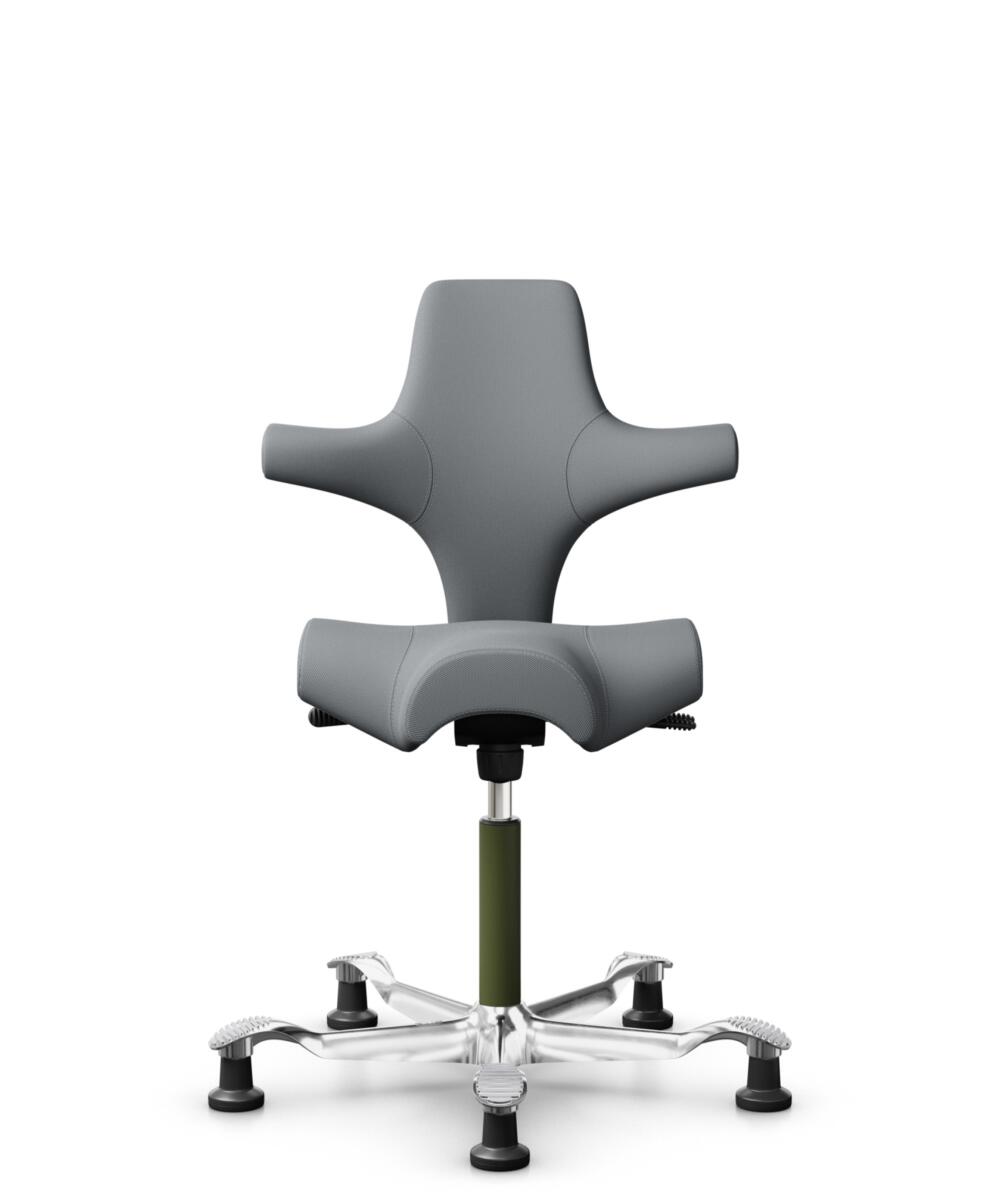 HÅG Capisco 8106 - Steelcut Trio 3 (Kvadrat) - Wol / Polyamide - STT153 - Grey - Framekleur - Moss Grey - Gasveer - 265 mm (Zithoogte 53-79cm) - Vloercontact - Glijdoppen - Voetenring - Nee, geen voetenring - Voetster - Ja, voetster in gepolijst aluminium - 1