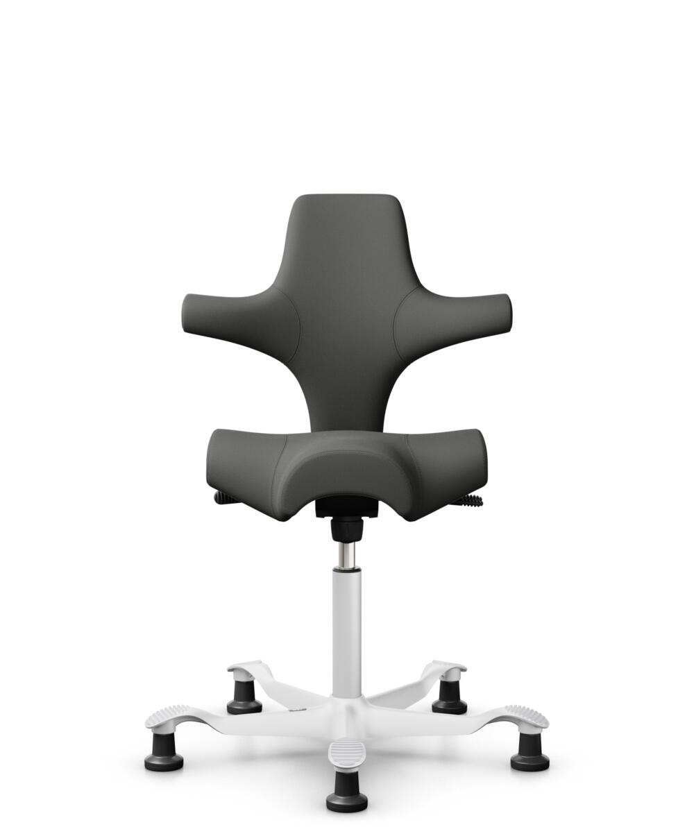 HÅG Capisco 8106 - Steelcut Trio 3 (Kvadrat) - Wol / Polyamide - STT383 - Charcoal - Framekleur - Wit - Gasveer - 150 mm (Zithoogte 40-55cm) - Vloercontact - Glijdoppen - Voetenring - Nee, geen voetenring - Voetster - Nee, voetster in framekleur - 1