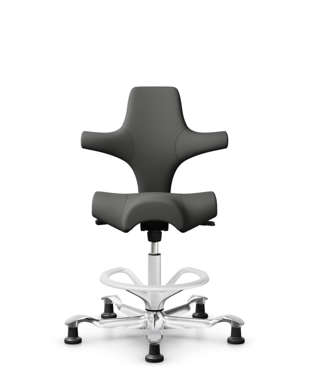HÅG Capisco 8106 - Steelcut Trio 3 (Kvadrat) - Wol / Polyamide - STT383 - Charcoal - Framekleur - Wit - Gasveer - 265 mm (Zithoogte 53-79cm) - Vloercontact - Glijdoppen - Voetenring - Ja, in framekleur - Voetster - Ja, voetster in gepolijst aluminium - 1