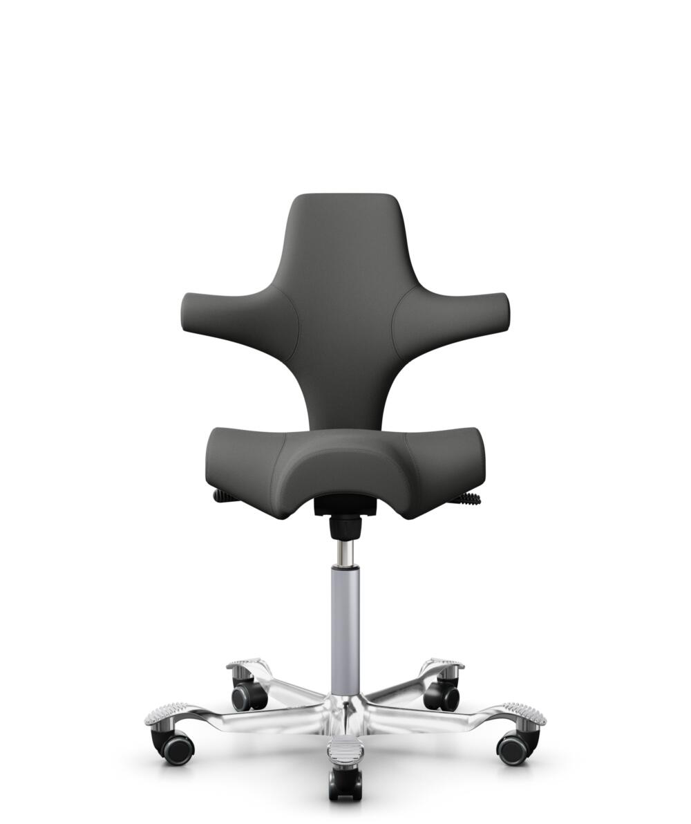 HÅG Capisco 8106 - Steelcut Trio 3 (Kvadrat) - Wol / Polyamide - STT383 - Charcoal - Framekleur - Zilver - Gasveer - 150 mm (Zithoogte 40-55cm) - Vloercontact - Harde wielen t.b.v. zachte vloeren - Voetenring - Nee, geen voetenring - Voetster - Ja, voe... - 1
