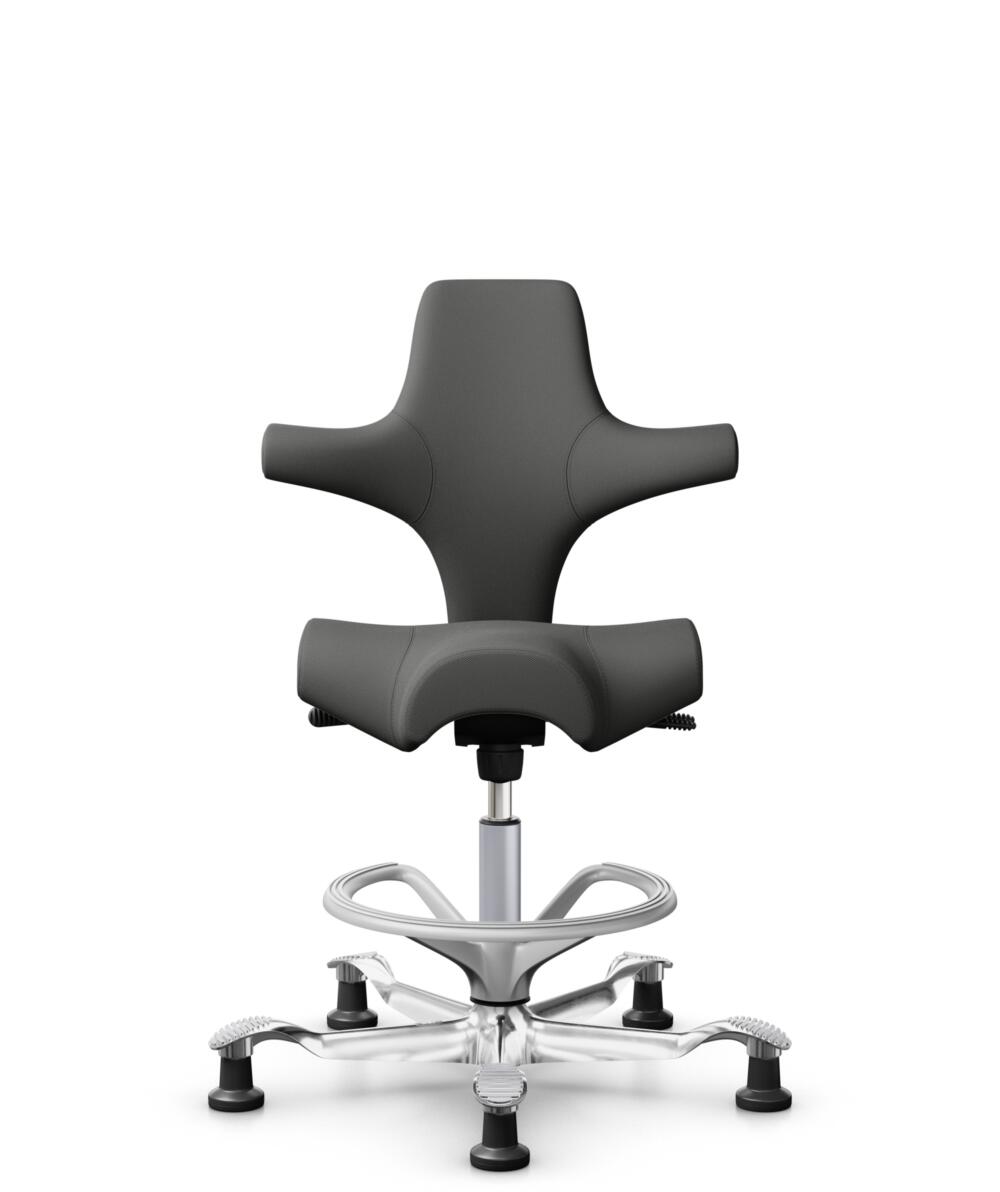 HÅG Capisco 8106 - Steelcut Trio 3 (Kvadrat) - Wol / Polyamide - STT383 - Charcoal - Framekleur - Zilver - Gasveer - 200 mm (Zithoogte 46-64cm) - Vloercontact - Glijdoppen - Voetenring - Ja, in framekleur - Voetster - Ja, voetster in gepolijst aluminium - 1
