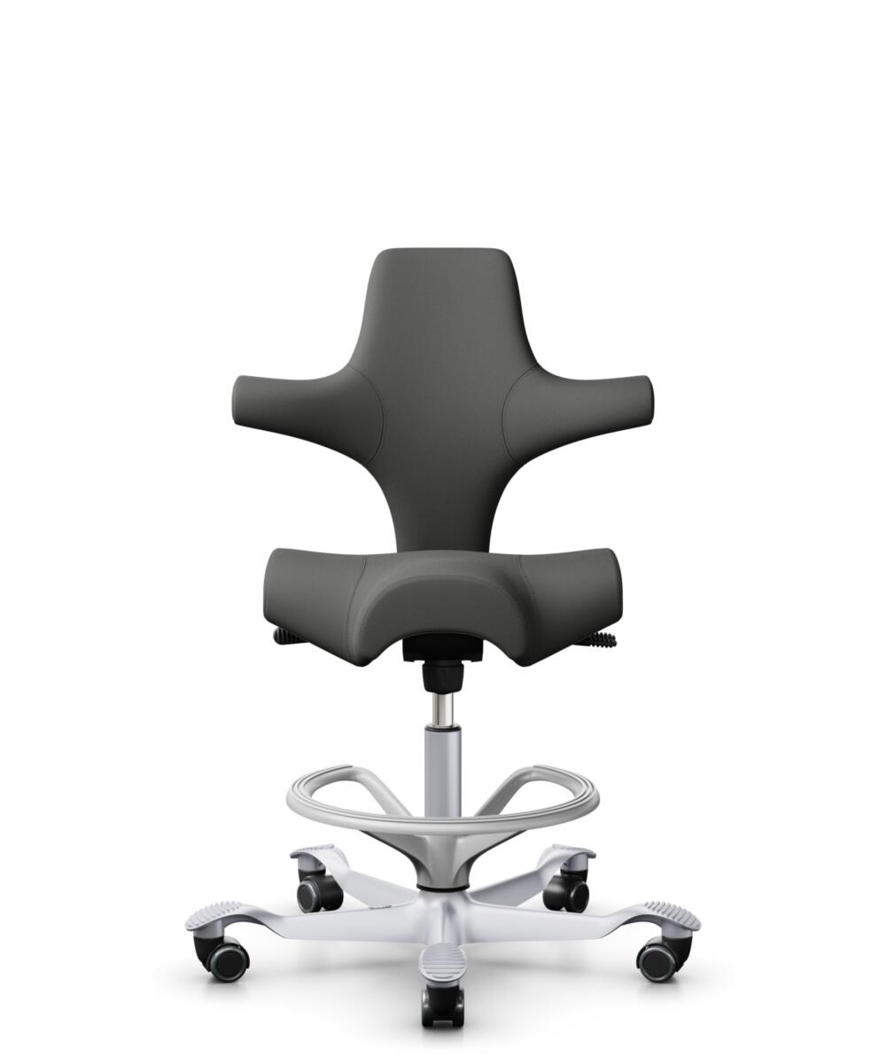 HÅG Capisco 8106 - Steelcut Trio 3 (Kvadrat) - Wol / Polyamide - STT383 - Charcoal - Framekleur - Zilver - Gasveer - 265 mm (Zithoogte 53-79cm) - Vloercontact - Harde wielen t.b.v. zachte vloeren - Voetenring - Ja, in framekleur - Voetster - Nee, voets... - 1