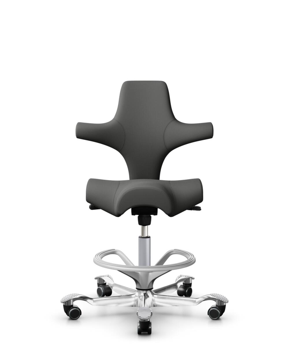 HÅG Capisco 8106 - Steelcut Trio 3 (Kvadrat) - Wol / Polyamide - STT383 - Charcoal - Framekleur - Zilver - Gasveer - 265 mm (Zithoogte 53-79cm) - Vloercontact - Harde wielen t.b.v. zachte vloeren - Voetenring - Ja, in framekleur - Voetster - Ja, voetst... - 1