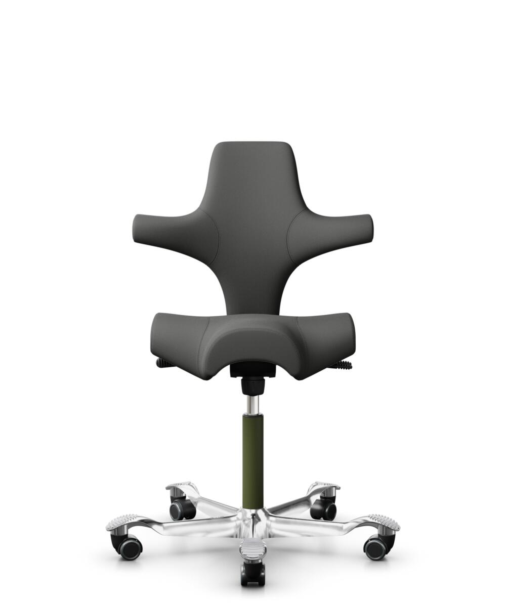 HÅG Capisco 8106 - Steelcut Trio 3 (Kvadrat) - Wol / Polyamide - STT383 - Charcoal - Framekleur - Moss Grey - Gasveer - 200 mm (Zithoogte 46-64cm) - Vloercontact - Zachte wielen t.b.v. harde vloeren - Voetenring - Nee, geen voetenring - Voetster - Ja, ... - 1