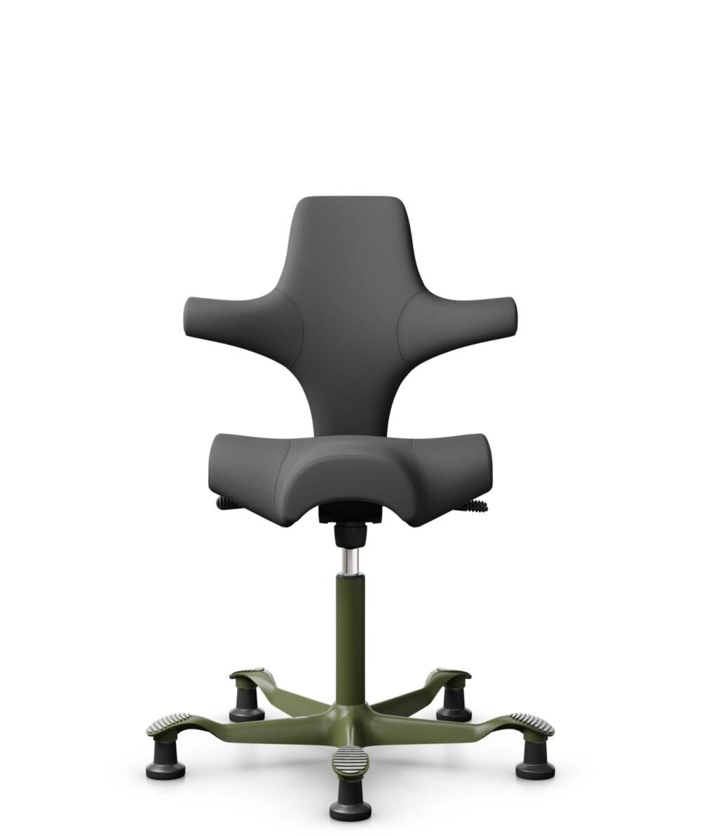 HÅG Capisco 8106 - Steelcut Trio 3 (Kvadrat) - Wol / Polyamide - STT383 - Charcoal - Framekleur - Moss Grey - Gasveer - 200 mm (Zithoogte 46-64cm) - Vloercontact - Glijdoppen - Voetenring - Nee, geen voetenring - Voetster - Nee, voetster in framekleur - 1