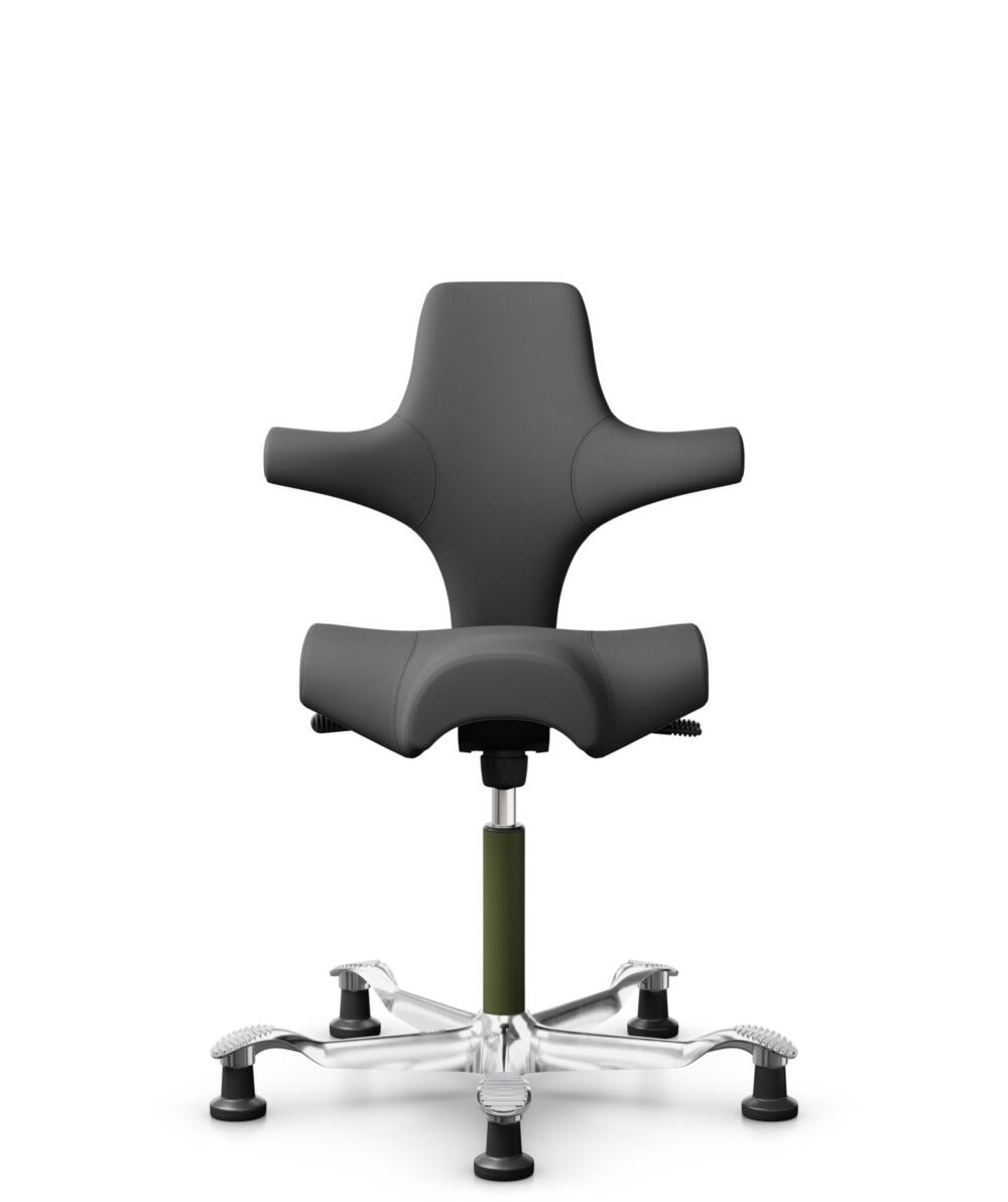 HÅG Capisco 8106 - Steelcut Trio 3 (Kvadrat) - Wol / Polyamide - STT383 - Charcoal - Framekleur - Moss Grey - Gasveer - 200 mm (Zithoogte 46-64cm) - Vloercontact - Glijdoppen - Voetenring - Nee, geen voetenring - Voetster - Ja, voetster in gepolijst al... - 1