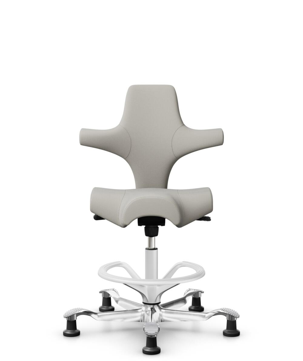 HÅG Capisco 8106 - Steelcut Trio 3 (Kvadrat) - Wol / Polyamide - STT213 - Light beige - Framekleur - Wit - Gasveer - 265 mm (Zithoogte 53-79cm) - Vloercontact - Glijdoppen - Voetenring - Ja, in framekleur - Voetster - Ja, voetster in gepolijst aluminium - 1