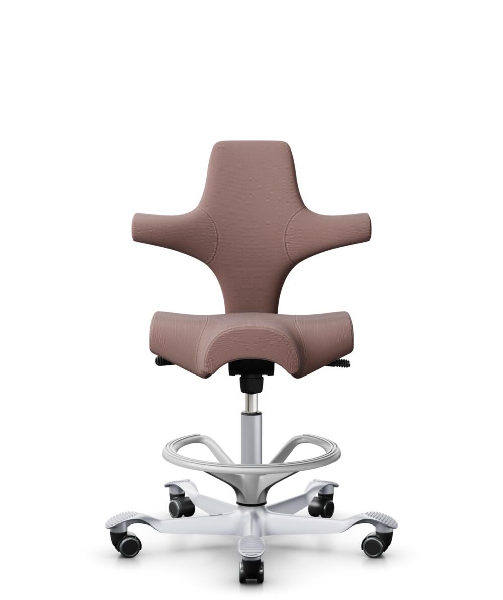 HÅG Capisco 8106 - Steelcut Trio 3 (Kvadrat) - Wol / Polyamide - STT645 - Dusty red - Framekleur - Zilver - Gasveer - 200 mm (Zithoogte 46-64cm) - Vloercontact - Harde wielen t.b.v. zachte vloeren - Voetenring - Ja, in framekleur - Voetster - Nee, voet... - 1