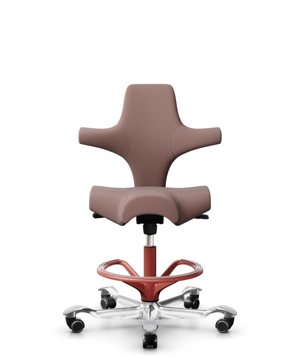 HÅG Capisco 8106 - Steelcut Trio 3 (Kvadrat) - Wol / Polyamide - STT645 - Dusty red - Framekleur - Blush Rose - Gasveer - 200 mm (Zithoogte 46-64cm) - Vloercontact - Harde wielen t.b.v. zachte vloeren - Voetenring - Ja, in framekleur - Voetster - Ja, v... - 1