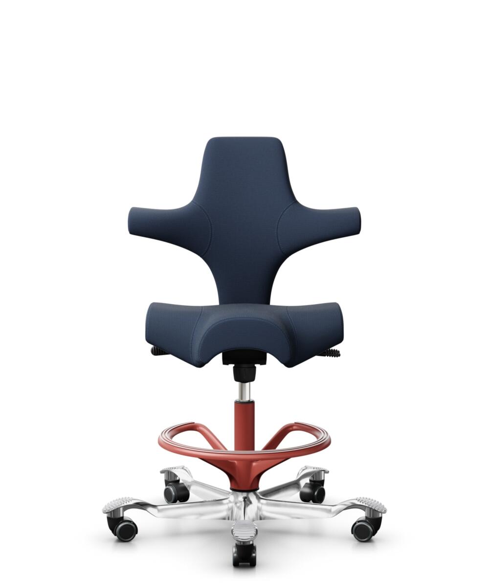 HÅG Capisco 8106 - Steelcut Trio 3 (Kvadrat) - Wol / Polyamide - STT796 - Blue - Framekleur - Blush Rose - Gasveer - 200 mm (Zithoogte 46-64cm) - Vloercontact - Zachte wielen t.b.v. harde vloeren - Voetenring - Ja, in framekleur - Voetster - Ja, voetst... - 1