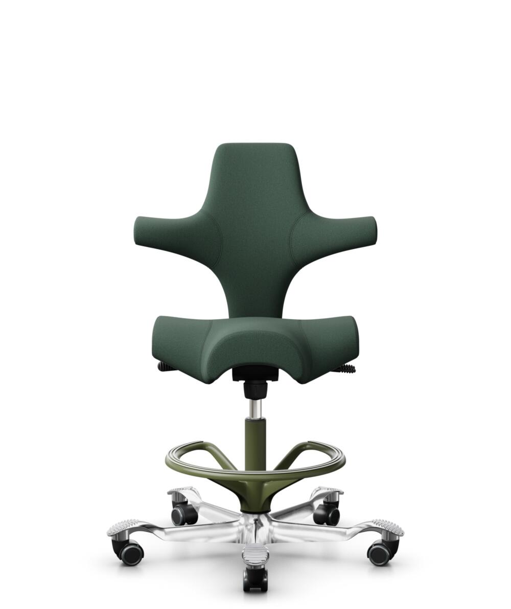 HÅG Capisco 8106 - Steelcut Trio 3 (Kvadrat) - Wol / Polyamide - STT966 - Brown grey - Framekleur - Moss Grey - Gasveer - 265 mm (Zithoogte 53-79cm) - Vloercontact - Harde wielen t.b.v. zachte vloeren - Voetenring - Ja, in framekleur - Voetster - Ja, v... - 1