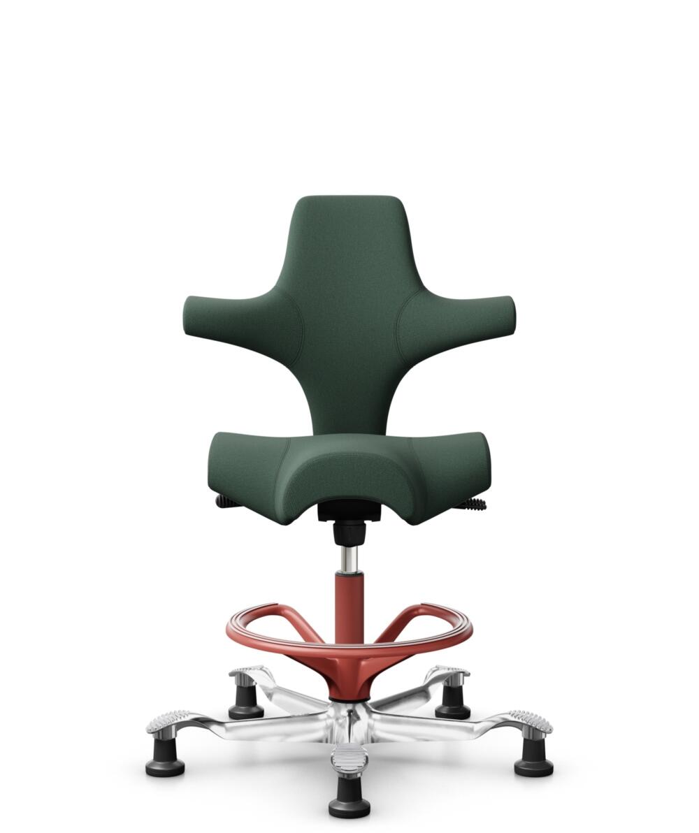 HÅG Capisco 8106 - Steelcut Trio 3 (Kvadrat) - Wol / Polyamide - STT966 - Brown grey - Framekleur - Moss Grey - Gasveer - 265 mm (Zithoogte 53-79cm) - Vloercontact - Glijdoppen - Voetenring - Ja, in framekleur - Voetster - Ja, voetster in gepolijst alu... - 1