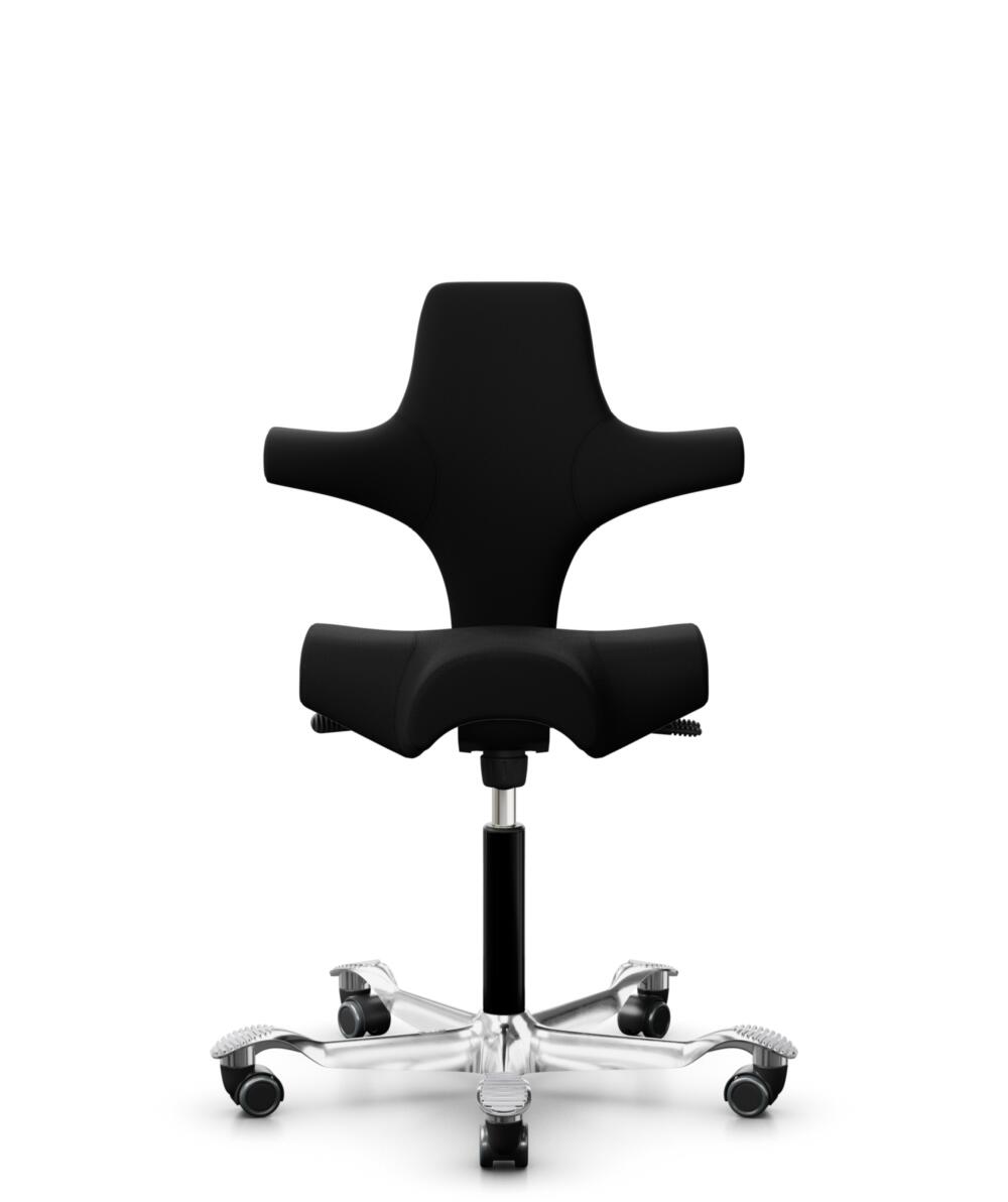 HÅG Capisco 8106 - Steelcut 3 (Kvadrat) - Wol / Polyamide - STT190 - Black - Framekleur - Zwart - Gasveer - 150 mm (Zithoogte 40-55cm) - Vloercontact - Zachte wielen t.b.v. harde vloeren - Voetenring - Nee, geen voetenring - Voetster - Ja, voetster in ... - 1