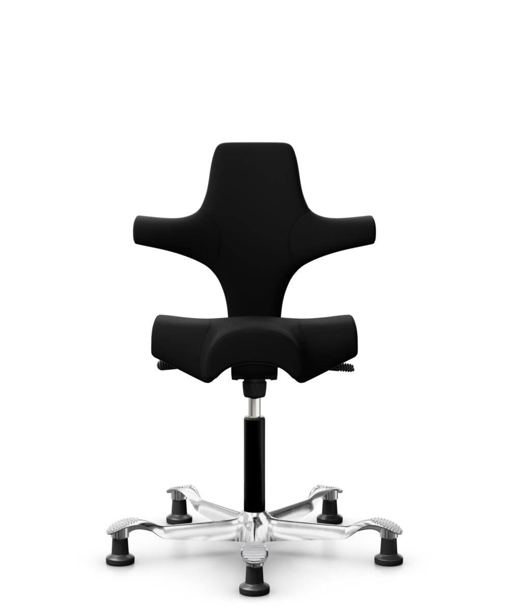 HÅG Capisco 8106 - Steelcut 3 (Kvadrat) - Wol / Polyamide - STT190 - Black - Framekleur - Zwart - Gasveer - 150 mm (Zithoogte 40-55cm) - Vloercontact - Glijdoppen - Voetenring - Nee, geen voetenring - Voetster - Ja, voetster in gepolijst aluminium - 1